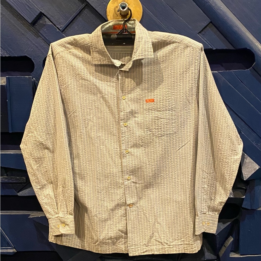 Vintage FACONNABLE JEANS Men's Beige/BLUE striped long sleeve Shirt size XL